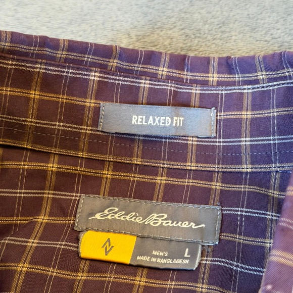 Eddie Bauer Mens Large Purple Plaid Relaxed Fit Long Sleeve Button Down Shirt - Picture 2 of 11